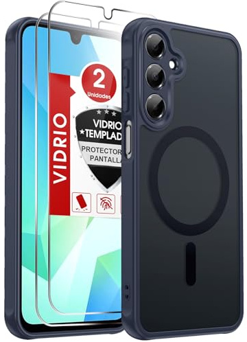 LeYi für Samsung Galaxy A16 5G/4G Hülle für Magsafe mit 2X Panzerglas-Blau | Handyhülle Ultra Dünn Magnetisch Schutzhülle Schutzglas Matt Transluzent Stoßfest Handy Phone Case Cover 128gb A 16