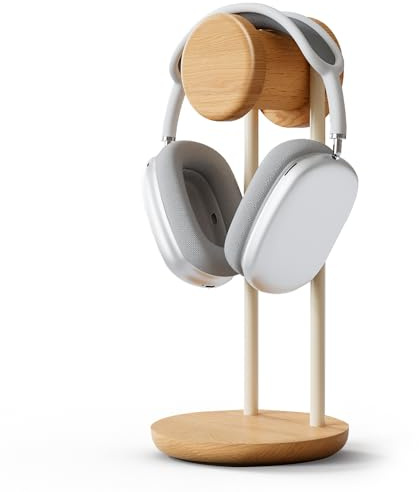 Fenge Headphone Stand, Natural Solid Wood & Metal, Headset Stand Universal for Desk, Weighted Base with Storage, Headphone Holder for PC Gaming Headset Display, Office, Home (Oak)
