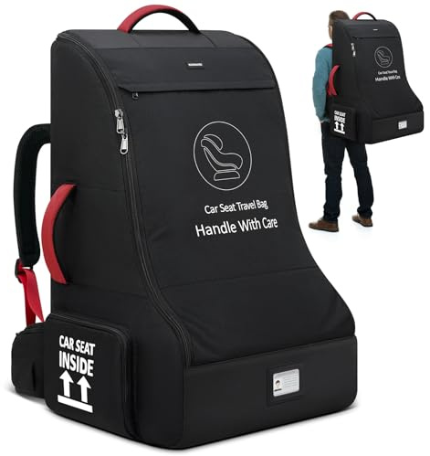 RAINSMORE Transporttasche Kindersitz Flugzeug, Gepolsterte Autositz-Reisetasche,Wasserdicht transporttasche kinderwagen Rucksack, Kindersitz Tasche für Flughafen Reisen