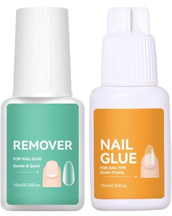 Colle à ongles et dissolvant pour ongles - Séchage rapide - Avec kit de colle - Pour ongles cassés et artificiels - Utilisation quotidienne - Voyage - Salon - Réparation - Femmes débutants