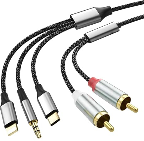 Ucfalfo RCA Cable Audio Adapter 2M, 3 in 1 Aux Cable, 3.5 mm, USB C Cable for Power Amplifier, Hi-Fi Stereo, Car Speaker and Home Theater, High-Fidelity Aux Adapter Compatible with iPhone, Huawe
