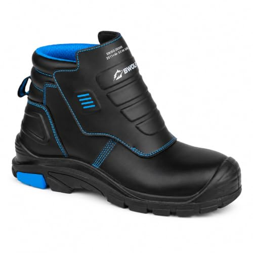 BWOLF Welder Pro HI S3 - Zapatos de trabajo resistentes al fuego, suela antideslizante de PU/goma, piel resistente al calor, Negro , 45 EU