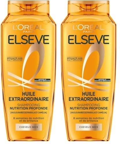 L'Oréal Paris - Shampooing Nutrition Profonde - 8 Semaines de Nutrition & Brillance - Tous Types de Cheveux Secs - Enrichi en Huiles Rares de Marula & Camélia - Elseve Huile Extraordinaire - 300ml