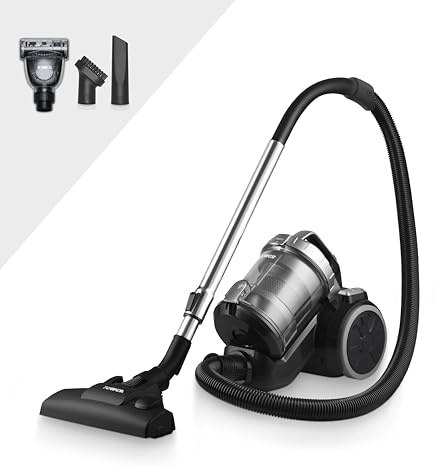 Tower T102004PLPET TXP10PET Multi-Cyclonic Bagless Cylinder Vacuum Cleaner with Crevice Tool, Floor Brush, Small Brush, Pet Attachment, Automatic Cord Rewinder, 1.5L, 800W, Platinum