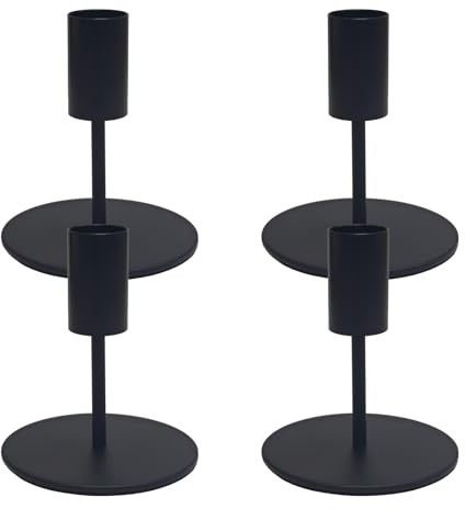 ALULU 4 Stück Schwarze Kerzenständer aus Metall für Stabkerzen Ø 2,2 cm | Höhe 9,5 cm, ideal für Hochzeit, Party, Weihnachten & Tischdeko