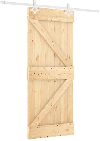 vidaXL Schiebetür Natürlich und Weiß 80 x 210 cm Massives Kiefernholz, Wohnzimmer, moderne Innentür, rechteckige Kiefer, Schiebetür, platzsparend für stylisches Zuhause