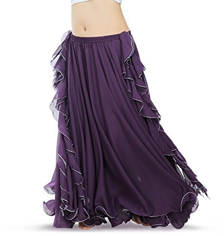 ROYAL SMEELA Damen Chiffon-fee-Bauchtanz-Rock für Bauchtanz-kostüm Zwei Seiten Split tribal Maxi röcke Voile einheitsgröße lila