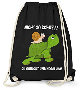 Fashionalarm Turnbeutel - Nicht so schnell | Fun Rucksack mit lustigem Spruch & Schnecken Schildkröten Motiv Auto Fahrer Tuner Raser, Schwarz One Size