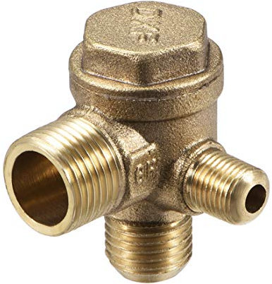 sourcing map Air Compressor Check Valve, M10xM14xPT3/8 Male Thread, 3 Way Pneumatic Accessory, Brass