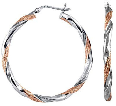 Charmsy 925 Sterling Silver Elegant Sterling Silver Jewellery 40 MM Two Tone Light Weight Italian Design Click Top Hoop Earring for Women | Lightweight Silver Earrings Jewellery Gift for Women