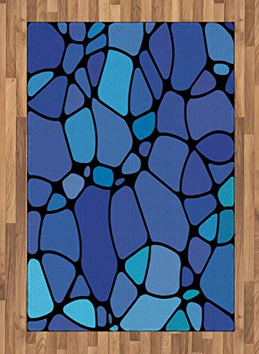 ABAKUHAUS Blau und Schwarz Teppich, Blob-Look-Formulare, Deko-Teppich Digitaldruck, Färben mit langfristigen Halt, 120 x 180 cm, Violettblau Hellblau und Schwarz