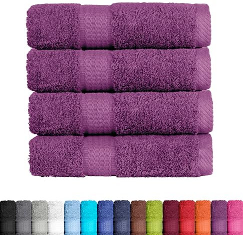BaSaTex Frottier Handtücher Set aus weicher Baumwolle - 50x100 cm - 100% Baumwolle Öko-Tex Made in Green Zertifiziert | 4X Handtuch in Lila