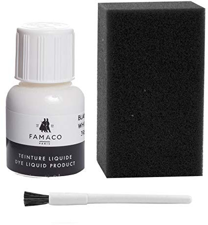 Dye Design Paint for Leather and Faux Leather Shoes, Trainers, with Sponge and Brush, Famaco Dye Liquid, 36 Colours White