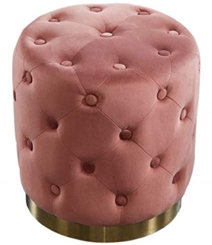 Casa Padrino Chesterfield Samt Hocker Altrosa/Gold Ø 36 x H. 40 cm - Runder Sitzhocker - Chesterfield Möbel
