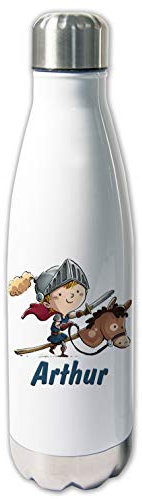 Thermoskanne mit Name Ritter, Thermosflasche warm und kalt, Trinkflasche für Schule, Kita Kindergarten, Geschenk Kinder Geburtstag