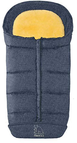 Eisbärchen Lammfell Fußsack warm Komfort 2 in 1 blau meliert