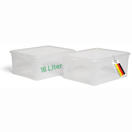 Novaliv 2x Aufbewahrungsbox durchsichtig mit Deckel 16L Nestbar stapelbare Plastikbox Flach Clipverschluss Kunststoffbox Transparent BPA-frei 41x34x17 cm