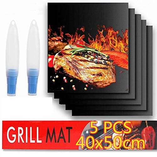 Nifogo Grillmatte, 6er-Pack, Ofeneinsatz mit 1 Grillbürsten, antihaftbeschichtet, PFOA-frei, wiederverwendbar, hitzebeständig, leicht zu reinigen, Elektro, Gasgrill Maße: 40 x 50 cm