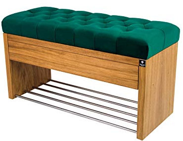 EMRA WOOD LPS-3 Sitzbank Bank Hocker mit Schublade Gesteppt Velour Grün Flaschengrün Holz Eiche geölt Neu OVP Handarbeit Nach Mass (75, Höhe 45cm Tiefe 35cm)