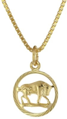 trendor Kinder Sternzeichen Stier 333 Gold + goldplattierte Kette Tierkreiszeichen, liebevoller Halsschmuck für Mädchen und Jungen, Geschenkidee, 75990-05