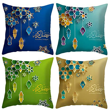 HOSTECCO Ramadan Dekokissenbezüge, bunte Geometrie, 45,7 x 45,7 cm, schöne Frühlingskissenbezüge, 4er-Set