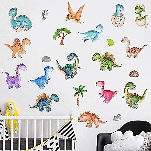 WandSticker4U®- 22 tlg. Wandtattoo DINO Kinderzimmer bunt (100x100 cm) I putzige Baby Dinos Wandsticker Kinderzimmer Jungen Dinosaurier Dschungel Tiere I Wandaufkleber für Jungenzimmer Deko