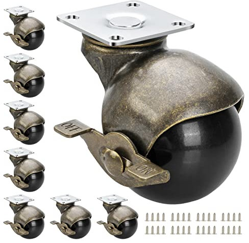 5,1 cm Kugelrollen, 8 Stück, Vintage-Möbelrollen mit Bremse, Kugelrollen für Schrank, Tisch, Kommode, Ottomane, DIY-Projekt, schwenkbar, antikes Messing, strapazierfähig, Montagehöhe 5,1 cm