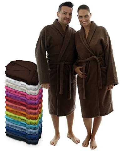 LEBENGOOD Peignoir unisexe pour femme et homme 100% coton éponge américain 400 g avec ceinture, poches, douche, peignoir doux, serviette (Chocolate XL)