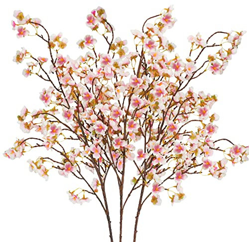 Uieke Lot de 3 Branches de Cerisier artificielles en Soie de 103 cm à Longues tiges pour décoration Japonaise de Mariage, Maison, Rose