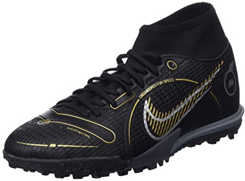 Nike Unisex Mercurial Superfly 8 Academy Tf Soccer Shoes, Black/Metallic Gold-Metallic Silver, 37.5 EU