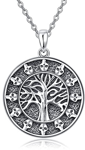 TANGPOET Wikinger Halskette für Herren 925 Sterling Silber Vintage Schwarz Anhänger Viking Necklace Halloween Gotik Schmuck Geschenke für Männer Frauen Familie Freunde