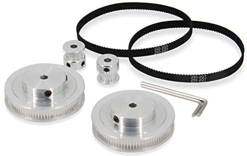 Zeberoxyz 2 Stück Set GT2 Synchronrad 20&80 Zähne 5mm Bohrung Aluminium Zahnriemenscheibe mit 2 Stück Länge 250mm Breite 6mm Riemen (20-80T-5B-6)