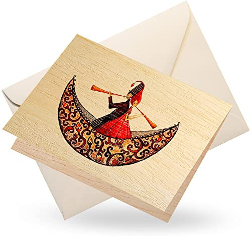 Cozywood Hochzeitskarte für Hochzeit Valentinstag Liebskarte aus Holz, Holzpostkarte Hochzeitskarten, hochwertige Glückwunschkarte zur Hochzeit, Verliebtes Paar in einem Boot