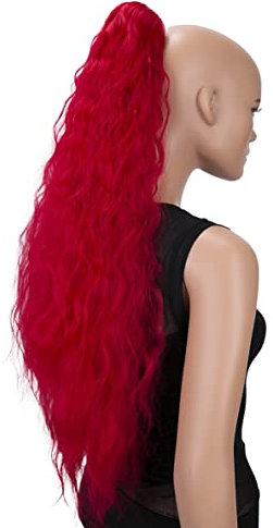 CAISHA 70cm Extralang Voluminös Gewellt Clip On Haarteil Zopf Pferdeschwanz Hitzebeständig Synthetik Rot H703