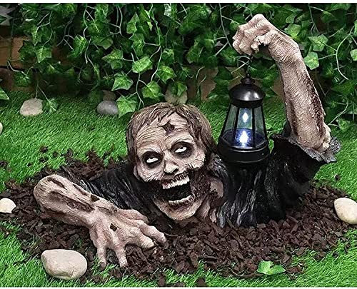 Decorazione di Halloween Zombie Statua con lanterna, Zombie Gnomo Statue da giardino Zombie Strisciando fuori dalla tomba, resina Walking Dead Figurine Decorazione di Halloween
