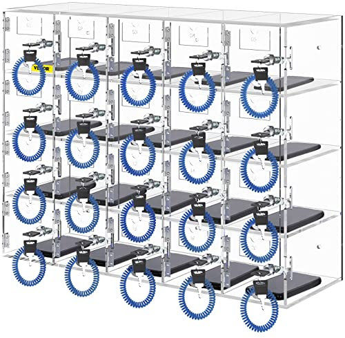 VEVOR Handy-Aufbewahrungsspind, 20 Fächer aus Acrylmaterial mit Türschlössern und Schlüsseln, Wandmontierter Schrank, Taschenbüro, Klassenzimmer, Fitnessstudio, Box, Transparent