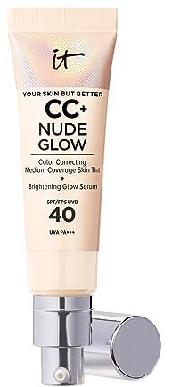 IT Cosmetics, Base de Maquillaje, Tratamiento Antiedad e Hidratante con SPF40, Cobertura Media, Acabado Luminoso, 12 Tonos Disponibles, Fair Ivory, YSBB CC+ Nude Glow, 32 ml