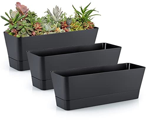 Skelang 3 Pcs Petit bac a Fleurs rectangulaire, Pot de Fleurs rectangulaire en Plastique, jardinieres Exterieur Balcon pour Plantes succulentes, Herbes, Cactus (Noir)
