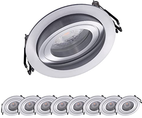 Oktaplex 9er Set Einbaustrahler schwenkbar mit LED Modul - 3 Stufen dimmbar - Alu Lyon 4,8W 3000K 230V 380lm Warmweiß Spot Einbaudurchmesser 80mm Rund