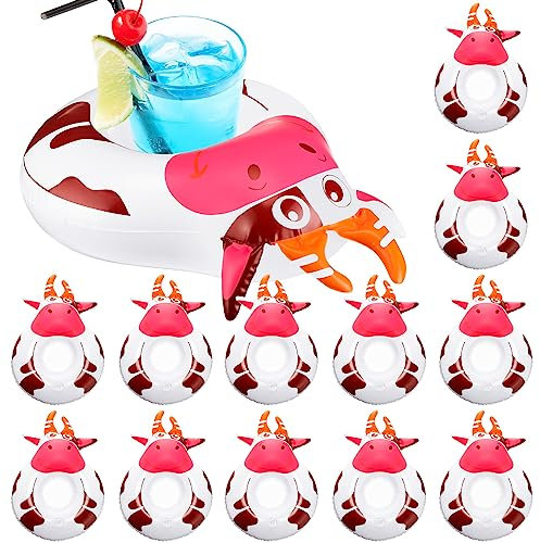 Sratte 12 Pieces Drink Floats Inflatable Drink Floats Reusable Cute Drink Holder Set Inflatable Float Cup Coasters for Pool Party Hot Tubs Lakes Oceans for Women Men Adults Summer Pool(Cow)