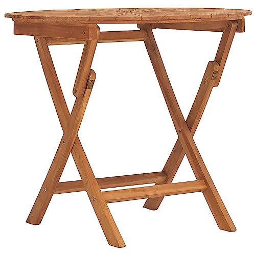 vidaXL Gartentisch, Beistelltisch Wetterfest Klappbar, Balkontisch Tisch Rund, Holztisch Klapptisch Gartenmöbel Campingtisch, Massivholz Teak