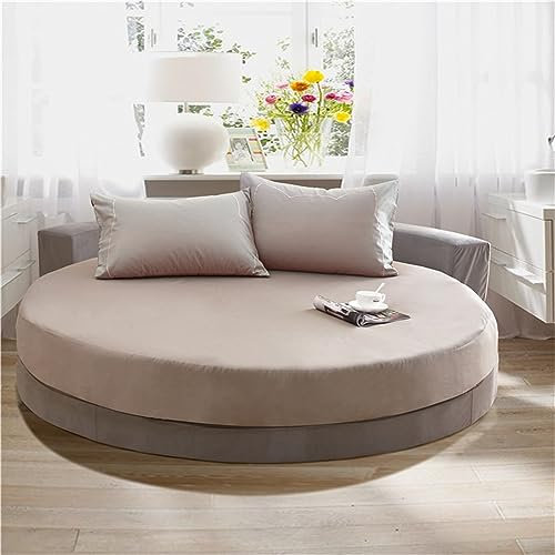 FANSU Runde Spannbettlaken, Weiche Baumwolle Spannbetttuch Atmungsaktiv Boxspringbett Matratzenschoner für Hotel Wasserbett Matratze (Durchmesser 180cm,Khaki)