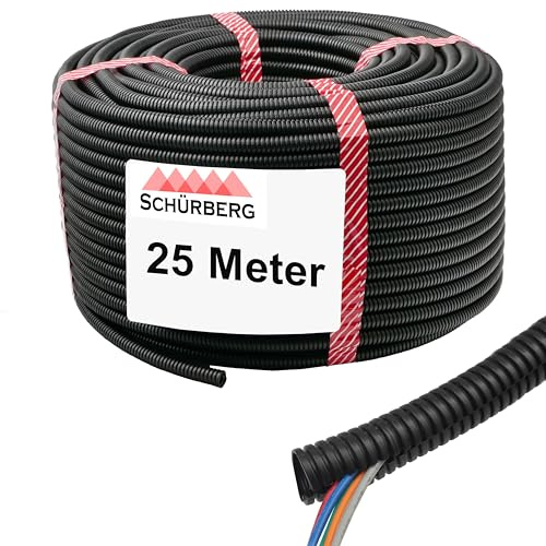 25 Meter Wellrohr geschlitzt Schutzrohr Leerrohr Ø Innen 36,0mm / Ø Aussen 42,5mm | Schwarz | UV Beständig | Bis -40 bis 105°C | schwer Entflammbar | verschiedene Größen u. Längen