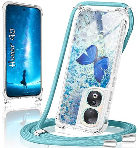 XCYYOO Coque Honor 90 avec Cordon, Coque Glitter Honor 90 avec Collier Housse Ultra Fine TPU Original Transparent Silicone Téléphone Portable Honor 90 Coque Bling Antichoc Case