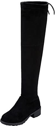 BIISDOST Stivali alti al ginocchio da donna, casual, alla moda, con tacco a blocco, con lacci, gambo lungo, in pelle scamosciata, caldi, al ginocchio, scarpe casual con tacco a blocco, scarpe alla