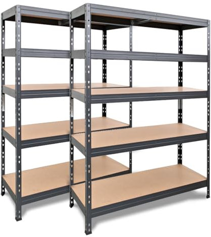 Master Regale 2er-Set Rivet Schwerlastregal mit HDF-Platte 180x120x45cm (HxBxT) 5 Böden, 250 kg pro Boden anthrazitgrau. Steckregal Metallregal Kellerregal Lagerregal Werkstattregal Garagenregal