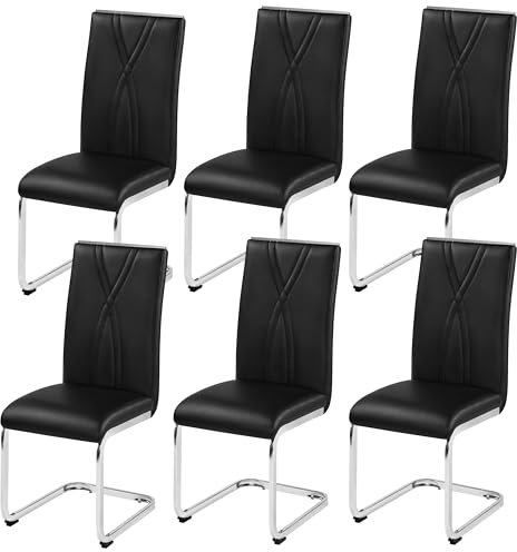 Yaheetech 6er Küchenstühle-Set Schwingstuhl mit Metalluntergestell Esszimmerstuhl Polsterstuhl fürs Esszimmer/Küche/Wohnzimmer/Restaurant/Konferenzraum, schwarz