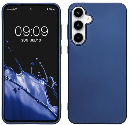 kwmobile Custodia Compatibile con Samsung Galaxy A55 5G Cover - Back Case Morbida - Protezione in Silicone TPU Effetto Metallizzato blu metallizzato