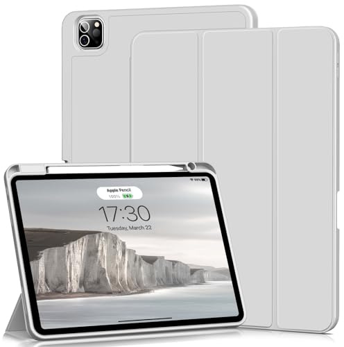 BQDIYOO Hülle für iPad Pro 11 4./3./2.(2022/2021/2020),Grau | Dreifach Falt Klapp Schutzhülle,Unterstützt das Aufladen des Pencil 2,Schlafen/Wachen,Dünner Stoßfeste