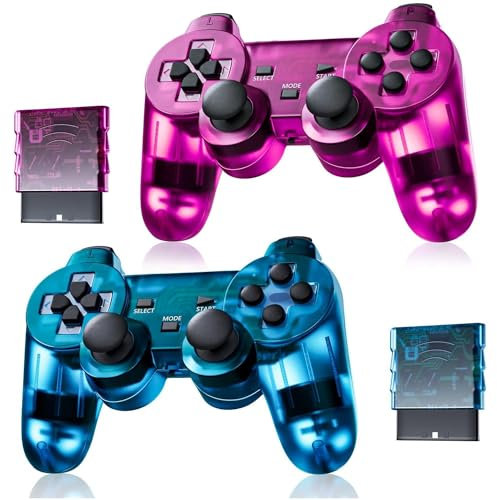 AUFGLO Retro Mando inalámbrico clásico para Ps2/Dual Shock 2/PC (Púrpura+Azul)